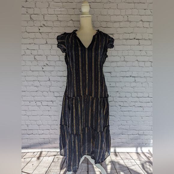 Greylin Natasha Metallic Yarn Dye Midi Dress Large - Picture 3 of 9